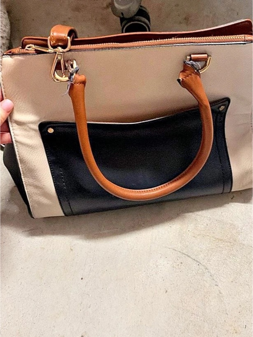 Color Block Shoulder Bag in Black & Beige